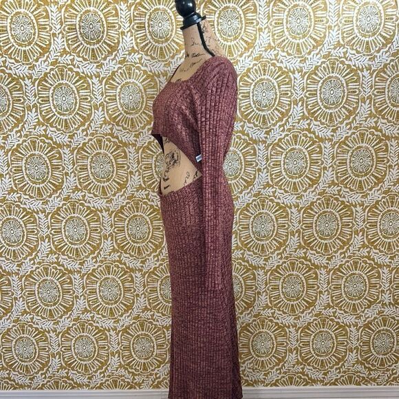 NWOT AFRM Skye Long Sleeve Cutout Waist Knit Midi Dress in Marled Port Royale XL - Picture 9 of 12